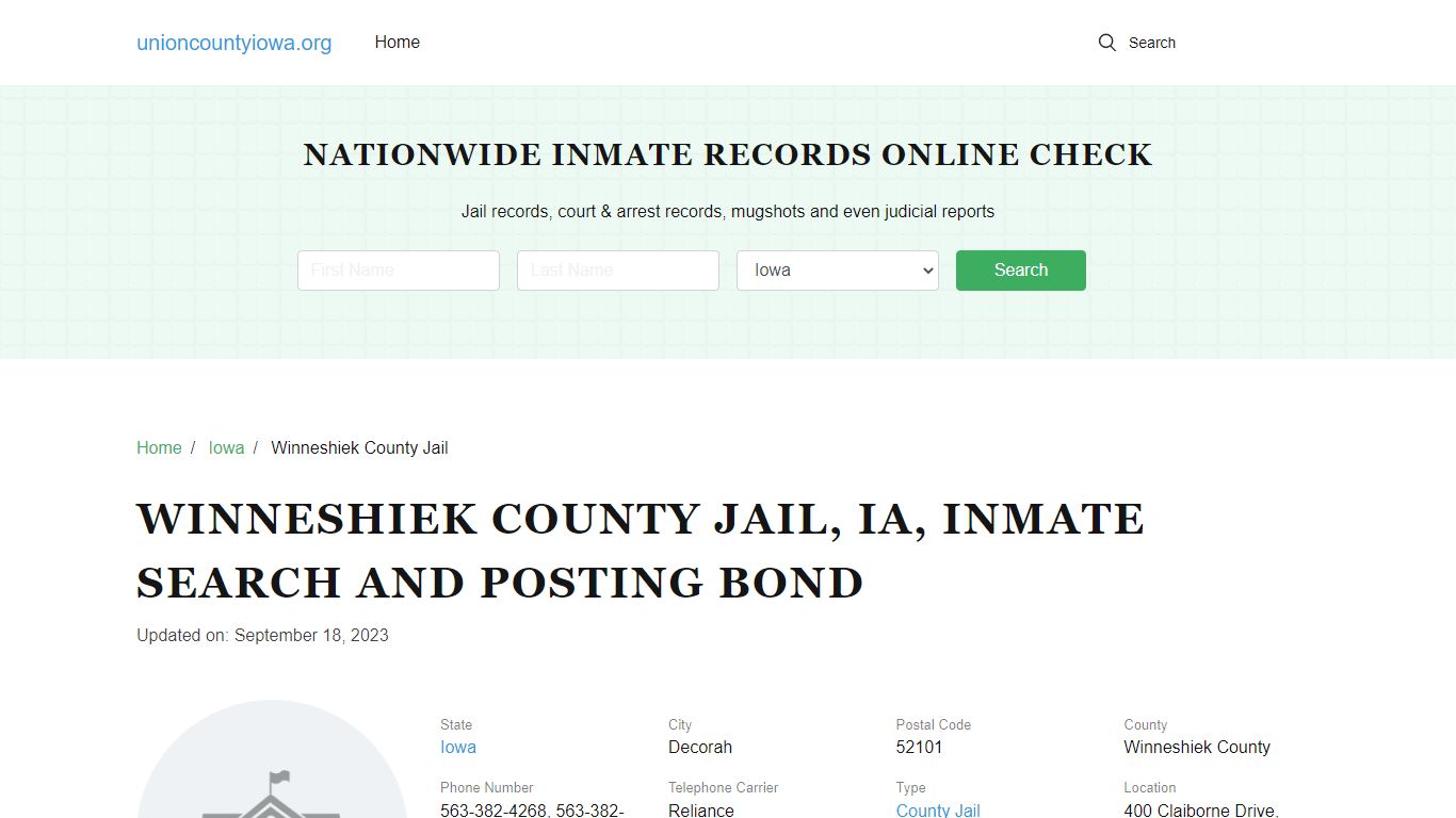 Winneshiek County Jail, IA, Inmate Search, Visitations